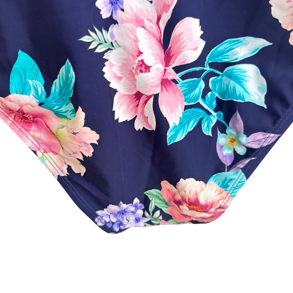 Cupshe Navy Blue Floral Halter One Piece Swimsuit XL - Picture 4 of 8